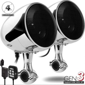 GO HAWK 2 Channel 4 Inch Speakers With Inbuilt Amplifier - Chrome ( 600 Watts)